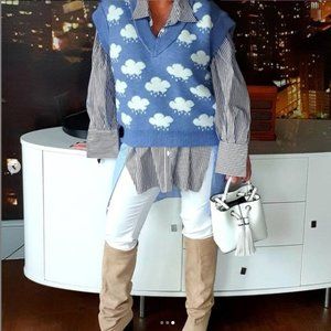 Blue Vest Cloud Jacquard Knit Waistcoat 